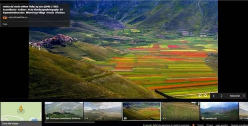 La vista della fioritura delle Lenticchie di Castelluccio di Norcia vista da Google Street View