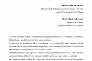L&rsquo;Italia sia contro all&rsquo;Estonia, presidente Ue, che nella giusta lotta ai danni dell&rsquo;alcol, non distingue tra uso e abuso, e accomuna alcol e tabacco. Lo scrivono Assoenologi, Federvini, Federdoc, Uiv, Cooperative, Cia e Confagricoltura al Governo
