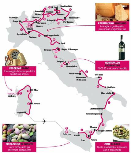 Il Giro d’Italia tra i tesori della gastronomia del Belpaese
