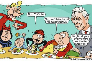 PROPAGANDA REALE A FUMETTI: IL PRINCIPE CARLO D’INGHILTERRA PROTAGONISTA DI UNA STORIA DELLA POPOLARE RIVISTA “THE BEANO”, DOVE SCONSIGLIA AI RAGAZZI DELLE SCUOLE DI NON MANGIARE IL CIBO DELLE MENSE, MA DI COLTIVARE LE VERDURE IN UN ORTO ...