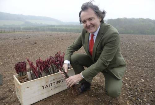 Pierre Taittinger pianta le prime barbatelle della maison di Champagne francese in Uk nel Kent insieme a Domaine Evremond