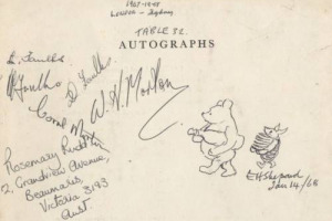 Il mondo dei cartoon si incrocia ancora una volta con il mondo del vino. Sar&agrave; battuto all&rsquo;asta un disegno di Winnie the Pooh, fatto dalla mano del creatore EH Shepard, che trasporta una pesante bottiglia di vino. Il valore? 8-12.000 sterline