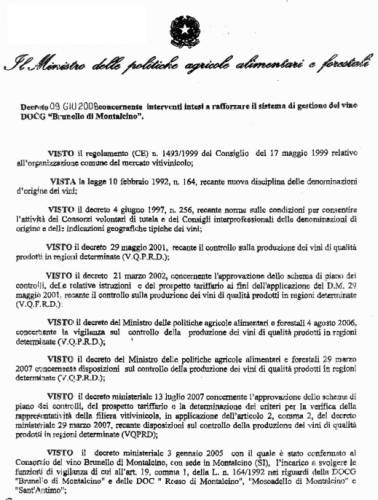 Il Decreto Ministeriale sul Brunello di Montalcino