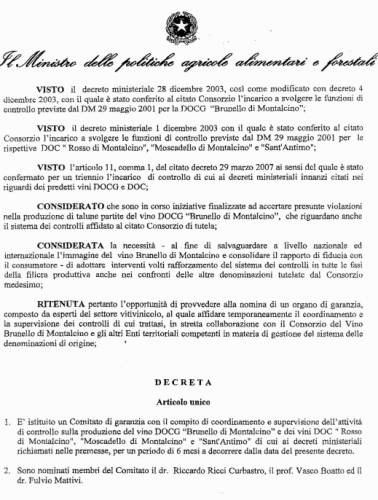 Il Decreto Ministeriale sul Brunello di Montalcino