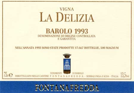 Una delle etichette dei vini dei future di Fontanafredda