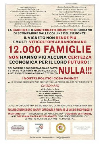 La pagina di protesta dei viticoltori e dei Consorzi piemontesi