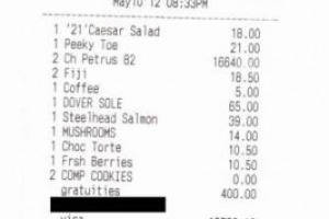 COSA BERE A CENA A NEW YORK? DUE BOTTIGLIE DI PETRUS 1982 PER 16.000 DOLLARI. COME HANNO FATTO DUE UOMINI D&rsquo;AFFARI AL CELEBRE &ldquo;CLUB 21&rdquo; NELLA GRANDE MELA. ABBINANDOLO A SALMONE, SOGLIOLA, CESAR SALAD E ... CAFF&Egrave;. BUONI CLIENTI O &ldquo;ENO-ROZZI&rdquo;?