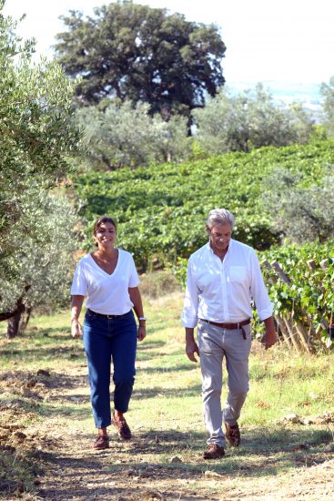Carlo e Bianca Ferrini tra le vigne di Podere Giodo a Montalcino