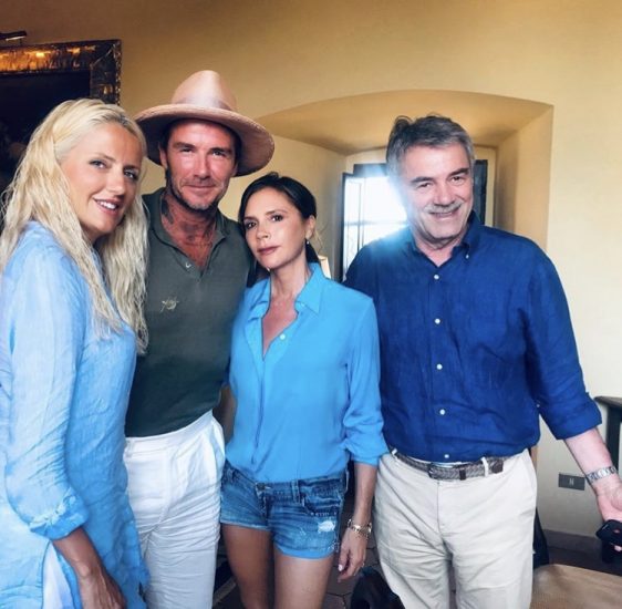 I coniugi David e Victoria Beckham in visita al Castello della Sala con la famiglia Cotarella