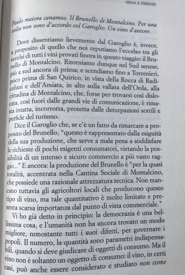 Una delle 6 pagine di Vino al Vino di Mario Soldati, dove si parla di Brunello, di Biondi Santi e della Cantina Sociale di Montalcino