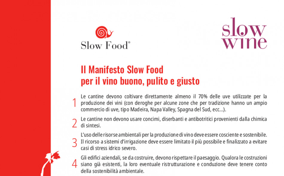  “Il Manifesto di Slow Food” per il vino “buono, pulito e giusto”