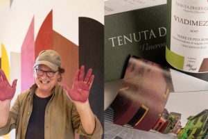 La firma di David Tremlett sull’etichetta del “ViadiMezzo” di Tenuta di Ghizzano