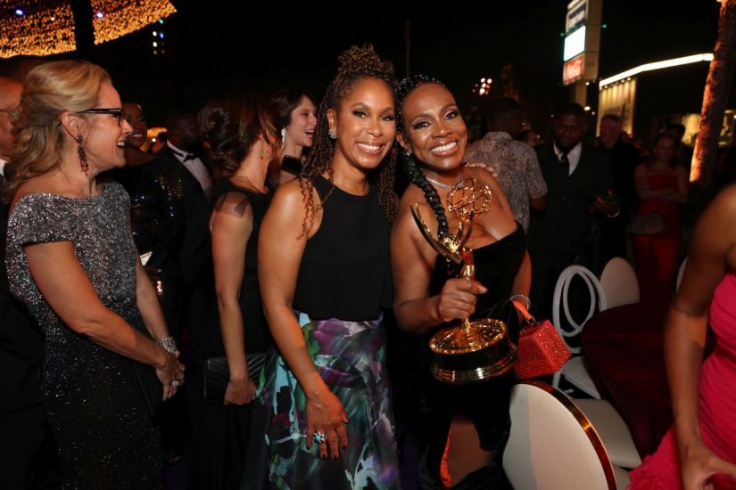 Sheryl Lee Ralph, right, winner of the Emmy for outstanding supporting actress in a comedy series for “Abbott Elementary” at the 74th Emmy Awards Governors Gala on Monday, Sept. 12, 2022 at the LA Convention Center in Los Angeles. (Photo by J Emilo Flores/Invision for the Television Academy/AP Images)