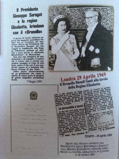 La Regina Elisabetta II con il Presidente Saragat, arrivato a Londra con una cassa di Brunello di Montalcino Riserva 1955 di Biondi-Santi