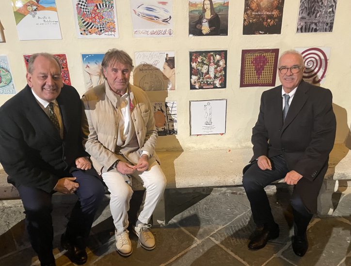 Patrizio Giacomo La Pietra, sottosegretario all’Agricoltura, Brunello Cucinelli ed il presidente del Consorzio del Brunello, Fabrizio Bindocci