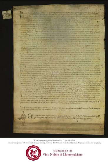 Il “contratto di mercatura del 17 ottobre 1350” che riscrive la storia del Vino Nobile di Montepulciano