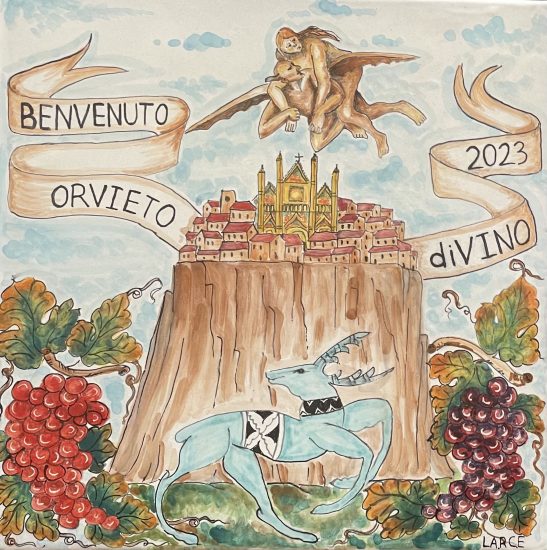 La piastrella in ceramica locale che celebra l’evento dedicato all’Orvieto Doc