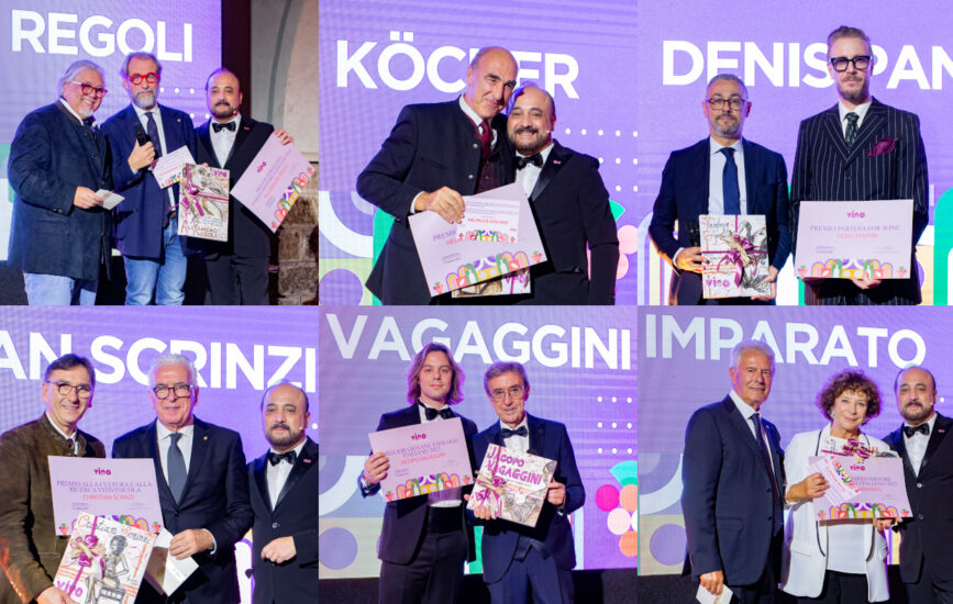 Il direttore WineNews, Alessandro Regoli, e gli altri premi di Vinoway