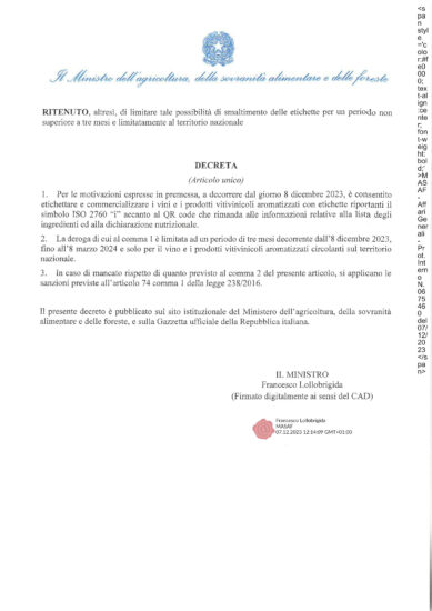 Il Ministro dell’Agricoltura, Francesco Lollobrigida