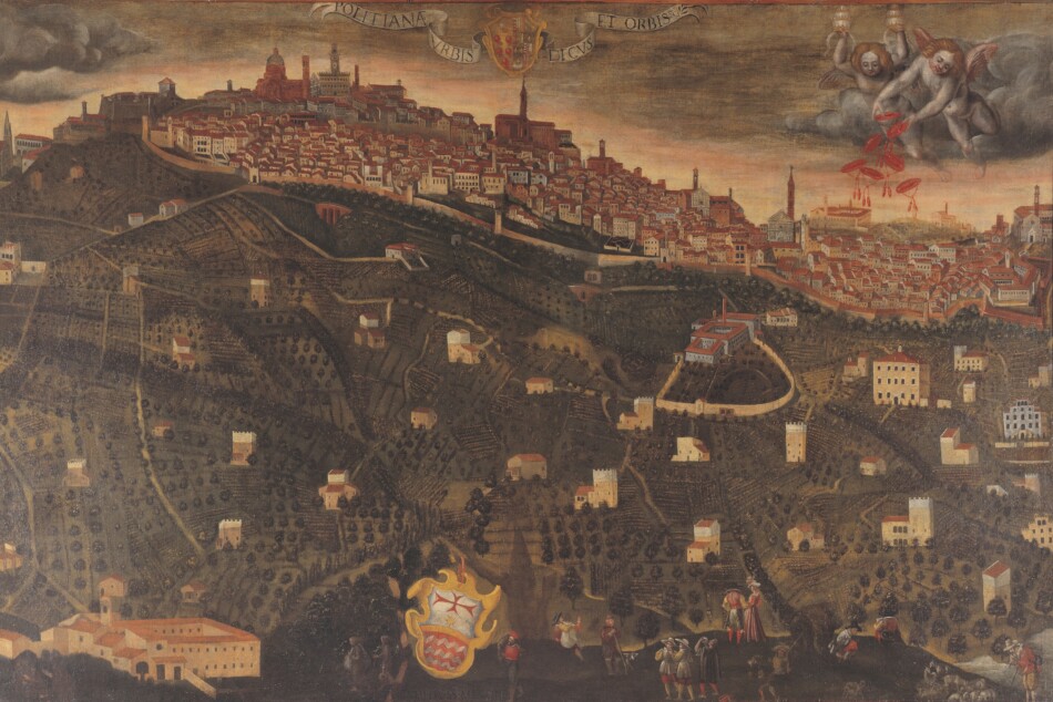 Un dipinto che raffigura Montepulciano secondo il catasto Napolenico