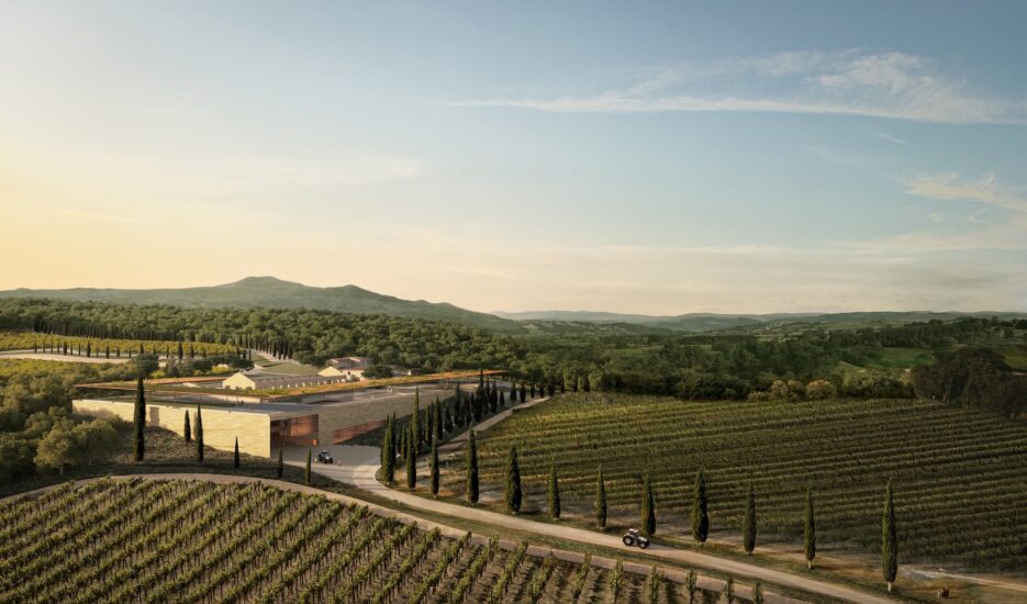 Rendering della nuova cantina di Poggio Antico