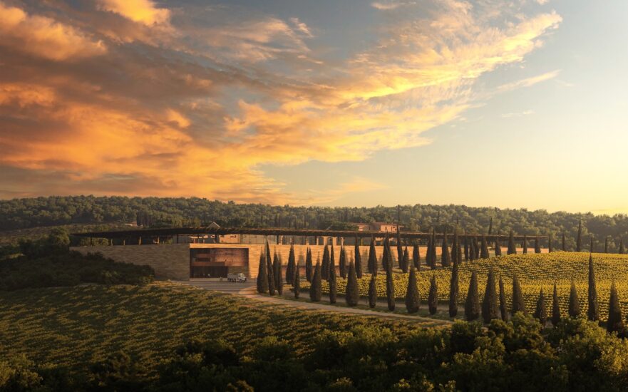 Rendering della nuova cantina di Poggio Antico