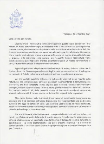 La lettera di Papa Francesco a Slow Food