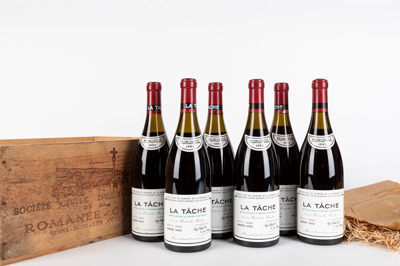 Le sei bottiglie di Domaine de la Romanée Conti, La Tache 1992, top lot