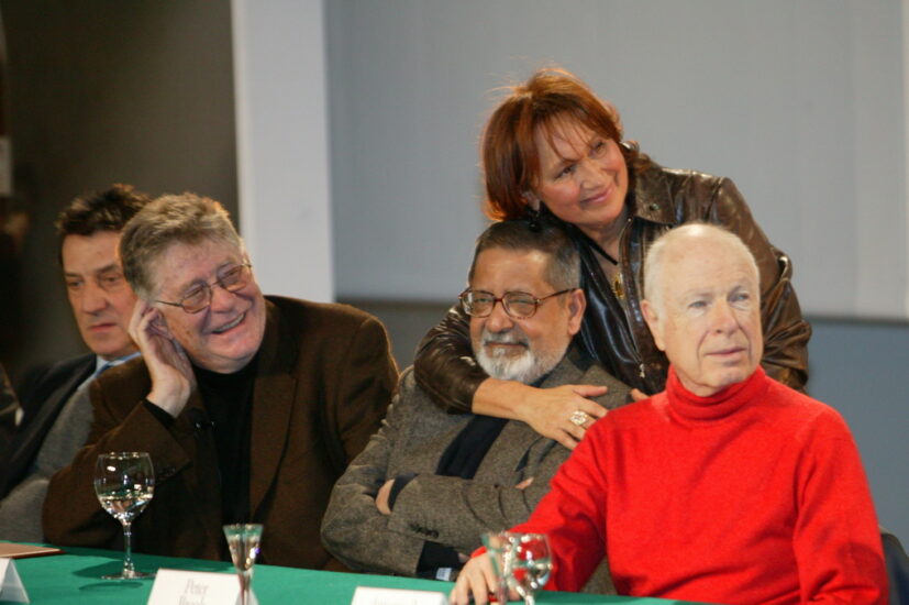 La giuria del Premio Nonino 2005, Giannola Nonino, Claudio Magris, Ermanno Olmi, il Premio Nonino nel 1993 e Premio Nobel nel 2001 V.S. Naipaul e Peter Brook