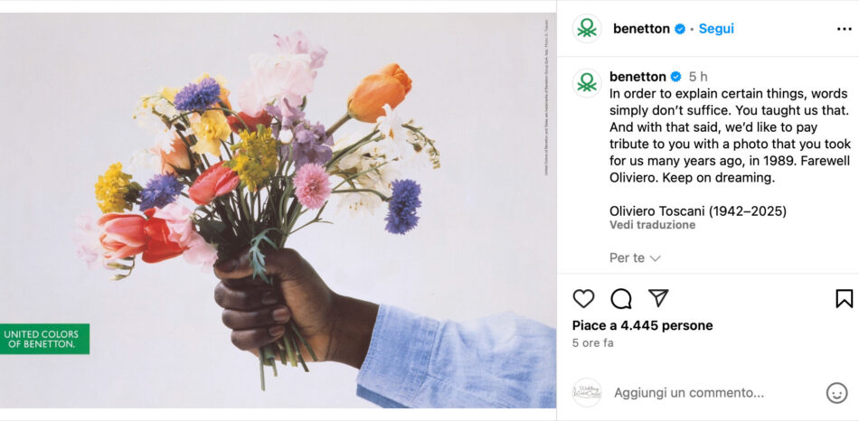 La dedica di Benetton sui social ad Oliviero Toscani