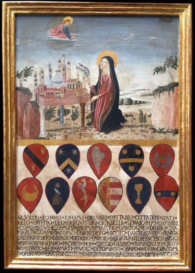 Tavoletta di Biccherna con “La Vergine raccomanda la città di Siena a Gesù”