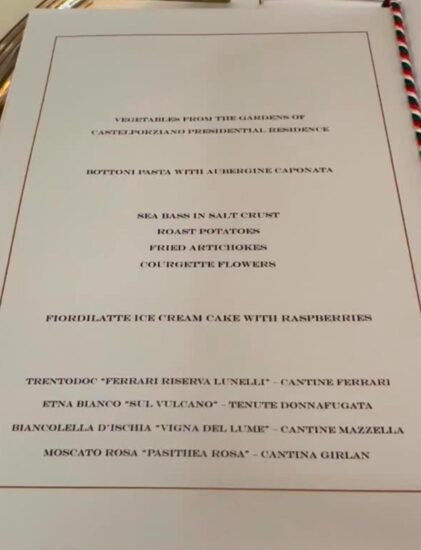 Il menu della cena di Gala al Quirinale 