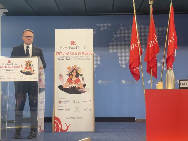 Francesco Lollobrigida, Ministro dell’Agricoltura, parla alla platea di Slow Food alla Fao a Roma