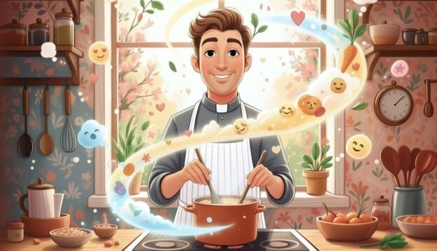 Metti un sacerdote che aiuta a “guarire le anime” ai fornelli e con le pentole con la “Cook Therapy”