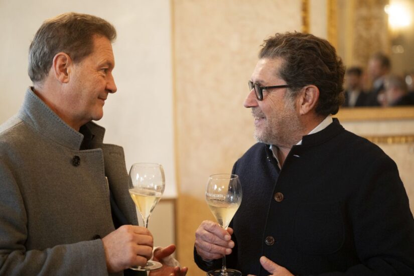 Lo chef Enrico Cerea ed Emanuele Rabotti, presidente Consorzio Franciacorta 