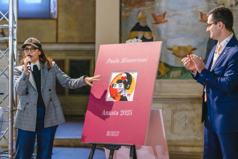 L’attrice Paola Minaccioni e il presidente del Consorzio del Brunello Giacomo Bartolommei