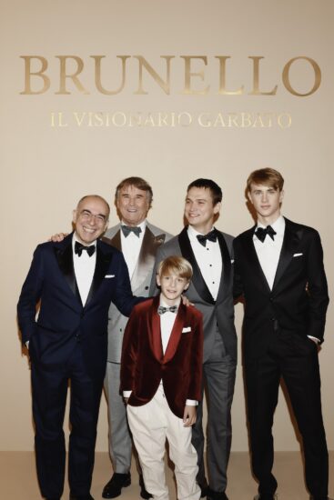 ROME, ITALY - DECEMBER 04: Giuseppe Tornatore, Brunello Cucinelli, Francesco Cannevale, Saul Nanni and Francesco Ferroni attend the “Brunello, Il Visionario Garbato“ red carpet at Cinecittà on December 04, 2025 in Rome, Italy. (Photo by Lorenzo Palizzolo/Getty Images for Brunello Cucinelli)