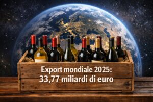 L&rsquo;export mondiale del vino 2025 a 33,77 miliardi di euro (-6,3% sul 2024). Volumi a -4,7%