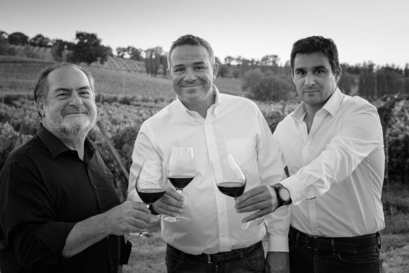 Michel Rolland con Marco Caprai e Julien Viaud, del team Rolland