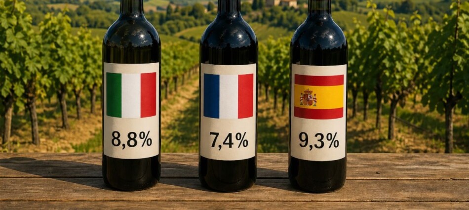Nel 2025 la &ldquo;media&rdquo; dei dazi Usa per il valore del vino italiano importato &egrave; stata dell&rsquo;8,8%