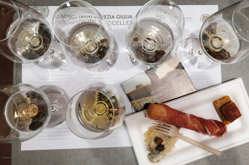 Vinitaly 2026 - Masterclass Bianchi Longevi del FVG con le Donne del Vino, bicchieri in assaggio con abbinamento