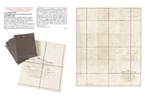 La storia in asta, con la mappa monumentale di Bolgheri del 1837 (prima del Viale dei Cipressi)