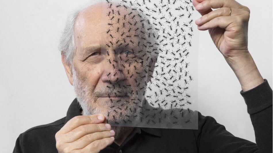 Emilio Isgrò svela le etichette “cancellate” di Tenute Orestiadi al Piccolo Teatro di Milano (ph: Fondazione Orestiadi)