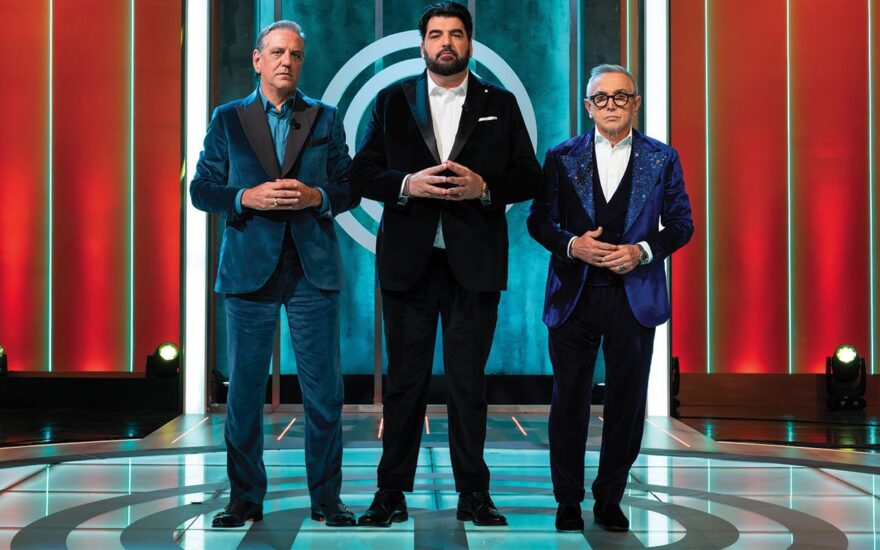 Giorgio Locatelli, Antonino Cannavacciuolo e Bruno Barbieri conduttori di MasterChef Italia (Sky) 