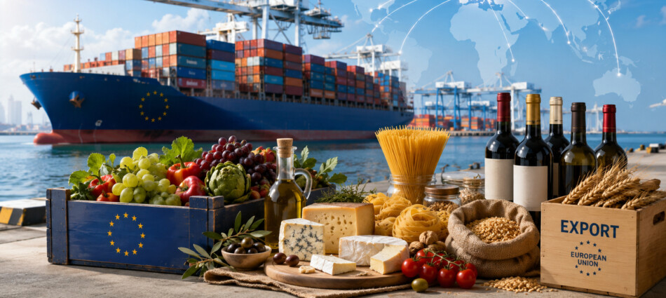 L&rsquo;export dell&rsquo;agroalimentare Ue nei primi 6 mesi 2026 a 117 miliardi di euro (-2%). Vino a 7,8 (-4%)