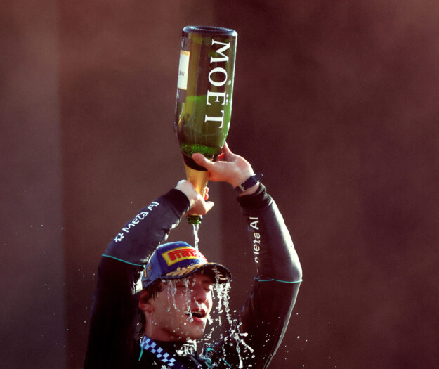 Champagne Mo&euml;t & Chandon toasts to Kimi Antonelli (Mercedes), an Italian driver on Monza podium